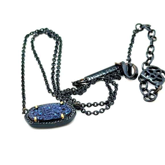 Kendra Scott Black with Blue Druzy Necklace - Picture 3 of 7